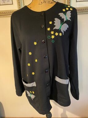 C&K Designs Vintage Grandmacore Embroidered Butterfly Gingham Cardigan Large